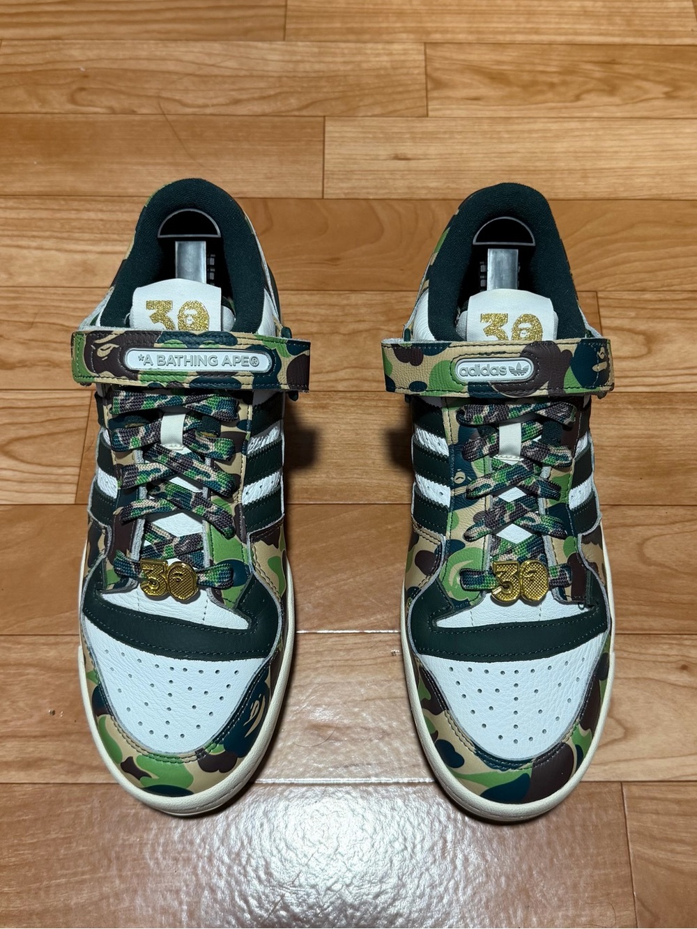 Bape x Adidas Green Camo Low-Top Sneakers